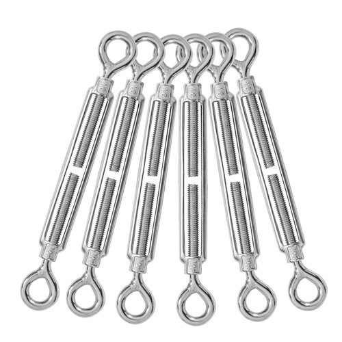 Jamiikury 6PCS M10 Eye & Eye Turnbuckle 304 Stainless Steel Turnbuckle Wire Rope Tension Heavy Duty Turnbuckles for Cable Railing Wire Rope Hardware Kit (M10, Eye & Eye)