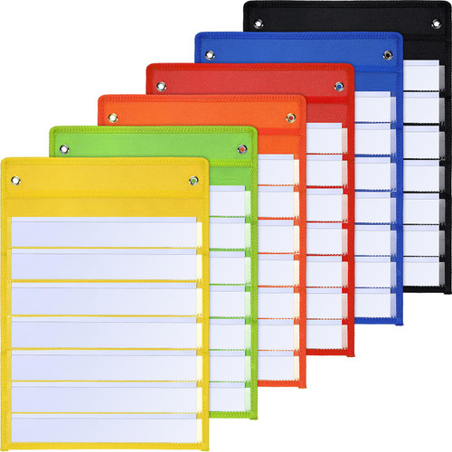 Leinuosen 6 Pcs Magnetic Pocket Chart for Classroom with 60 Dry Erase Cards Toddler Schedule Chart Daily Schedule Pocket Chart Classroom Pocket Chart for Kids Teacher Learning Supplies (Bright Color)