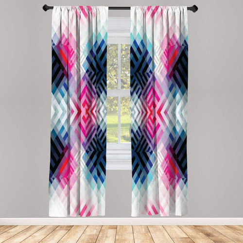 Ambesonne Abstract Window Curtains, Fractal Lines with Diagonal Geometric Angled Repeating Pattern Display, Lightweight Decorative 2-Panel Set & Rod Pocket, Pair of - 28" x 95", Multicolor