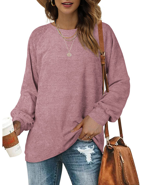 OFEEFAN Plus Size Sweaters for Women Oversized Sweatshirts Crewneck Balloon Sleeve Pale Mauve Size XXL