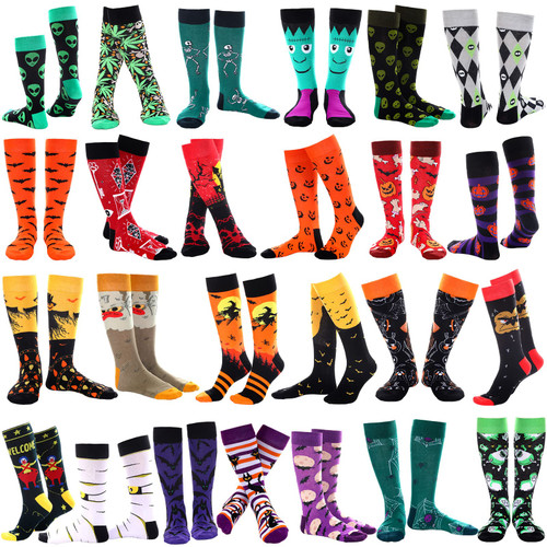 JaGely 25 Pairs Halloween Socks Funky Crew Socks for Women Men Fun Christmas Gift Pumpkin Ghost Bat Skull Print Novelty Colorful Cotton Socks
