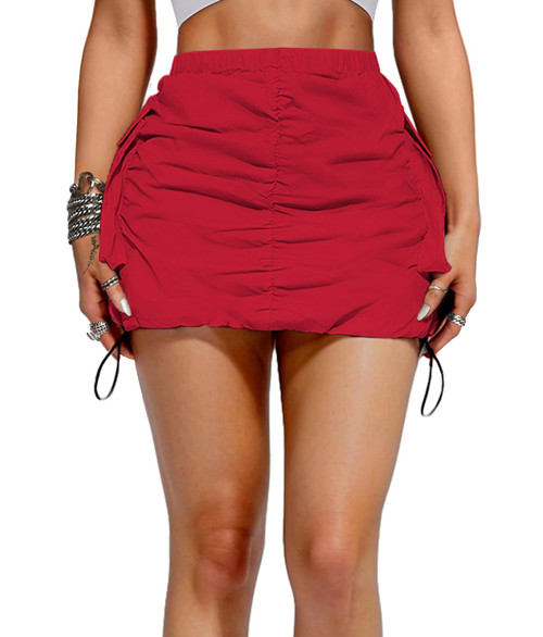 Cargo Skirts for Women - Y2K Casual Summer High Waisted Bodycon Pencil Ruched Mini Skirts Side Drawstring and Pockets Red XL Cargo Skirts for Women - Y2K Casual Summer High Waisted Bodycon Pencil Ruched Mini Skirts Side Drawstring and Pockets Red XL
