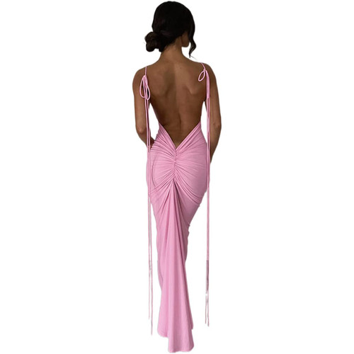 ABYOVRT Women Sexy Backless Dress Bodycon Sleeveless Open Back Maxi Dress Going Out Elegant Party Cocktail Long Dress (A-Pink, S)