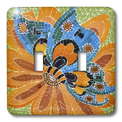 3dRose lsp_34997_2 Double Toggle Switch with Blue/Orange/Green Mosaic