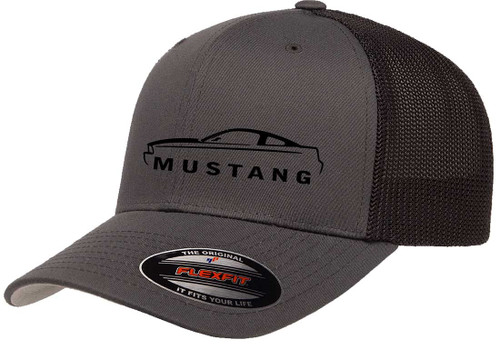 2005-09 Ford Mustang Hardtop Classic Outline Design Flexfit 6511 Trucker Mesh Fitted Cap Grey/Black