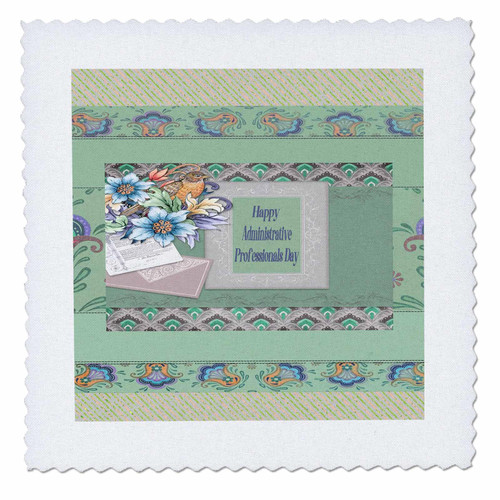 3dRose Image of Flora Administrative Professionals Day, Green - Quilt Squares (qs-378327-4)