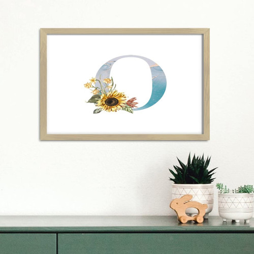 Hanging Framed Wood Sign Plaque Blue Monogram Initial Letter O Table Decor for Front Porch Modern Family Wood Signs Flowers Pattern Sunflower Laundry Wall Decor Sign Gift 8x12in