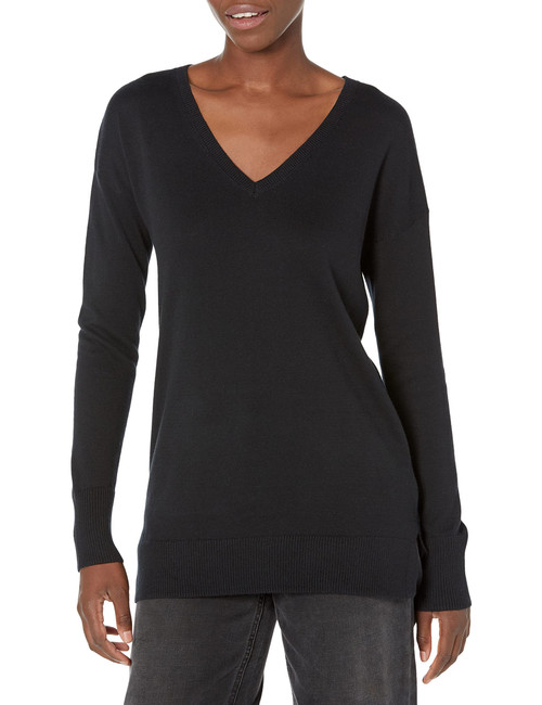 Amazon Essentials Women's Lightweight Long-Sleeve V-Neck Tunic Sweater (Available in Plus Size), Black, Large