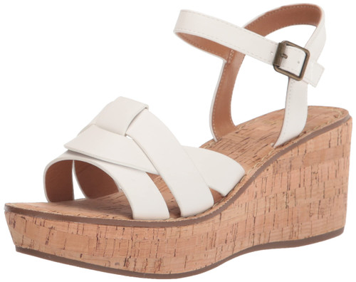 WHITE MOUNTAIN Shoes Simple Women's Platform Wedge Sandal, White/Burn/Smooth, 8.5 M