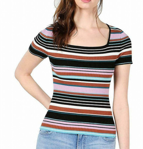 bar III Womens Striped Ribbed Pullover Sweater Henna Tattoo X-Large