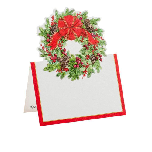 Caspari Evergreen Wreath Die-Cut Place Cards, 24 Included