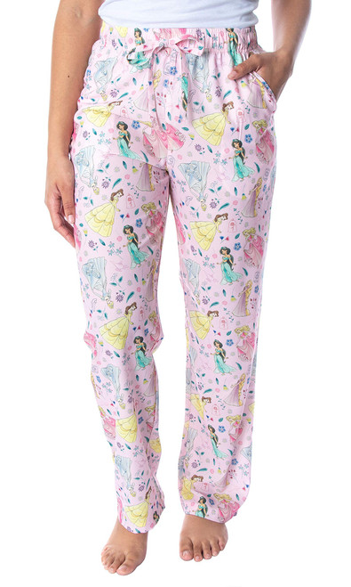Disney Princess Women's Belle Cinderella Rapunzel Jasmine Aurora Silky Soft Sleepwear Pajama Pants (Medium)
