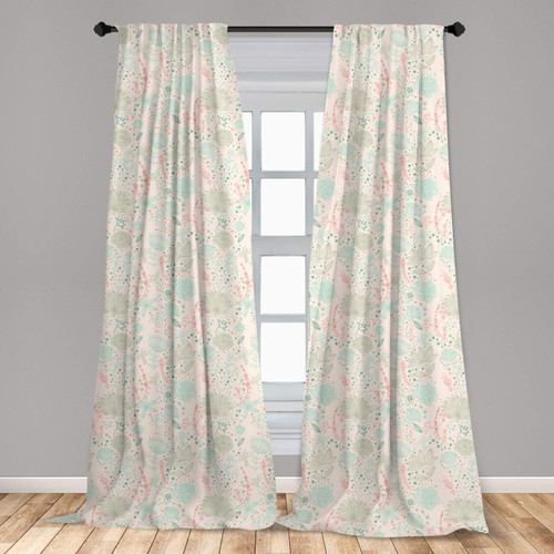 Ambesonne Floral Curtains, Vintage Soft Greenery Dotted Background Nature Inspiration Image, Window Treatments 2 Panel Set for Living Room Bedroom, Pair of - 28" x 95", Mint Green