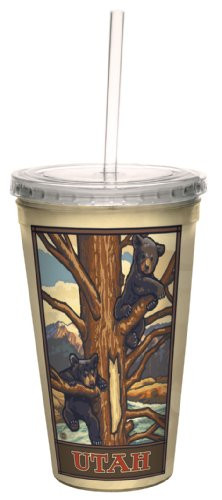 Tree-Free Greetings cc33207 Vintage Utah Bear Cubs in Tree by Paul A. Lanquist Artful Traveler Double-Walled Cool Cup with Reusable Straw, 16-Ounce