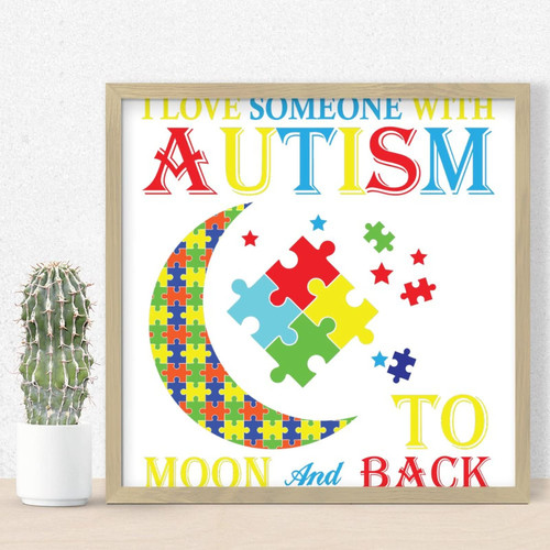 Nintydays I Love Someone with Autism Wood Signs Autism Rainbow Wooden Sign Wall Hanging Sign for Laundry Room Bathroom Above Bed Sign Frame Wall Decoration Gifts for Mom Dad 12x12in