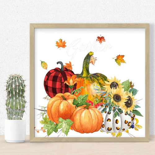 Nintydays Fall Pumpkins Wood Signs Sunflower Decor Wood Rustic Sign Farmhouse Wooden Wall Signs for Laundry Room Bathroom Above Bed Sign Framed Sign House Warming Gifts 12x12in