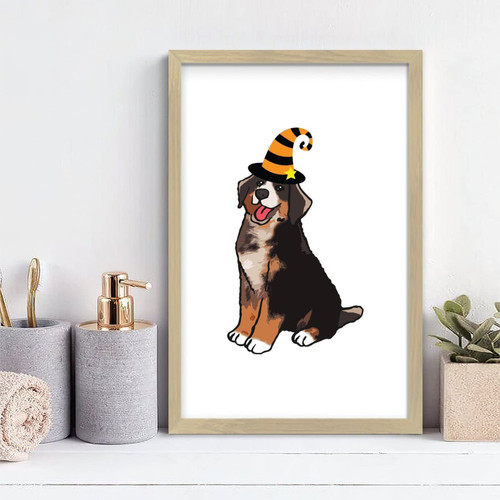 Nintydays Halloween Dog Wooden Wall Art Signs Halloween Decorations Watercolor Dog Stained Wood Sign for Laundry Room Bathroom Above Bed Decor Rustic Frames Engagement Present 12x8in