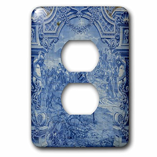 3D Rose lsp_227802_6 Portugal, Lisbon, Azulejo, Painted Blue Tile 2 Plug Outlet Cover
