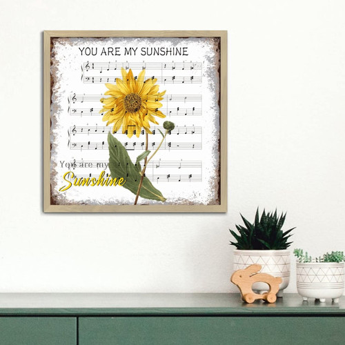 Nintydays You are My Sunshine Sunflowers Farmhouse Rustic Wood Plaque Yellow Florals Wood Wall Decor Wall Art for Laundry Room Bathroom Bedroom Decor Rustic Frames 12x12in