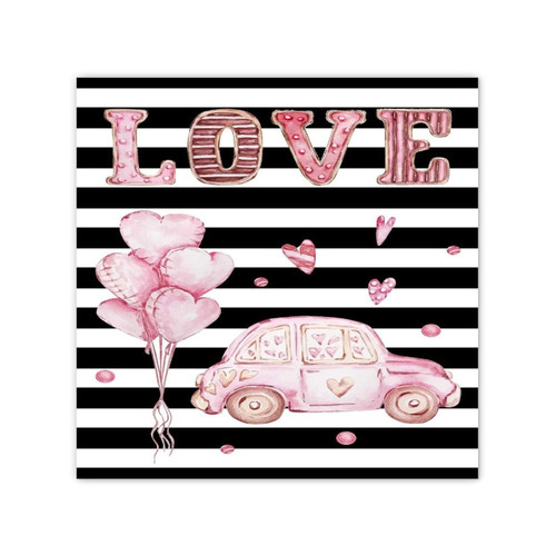 February Valentines Day Pink Car Hanging Canvas Wall Art Decor Artwork Decor Housewarming Gift for Entryway Laundry 12x12 Inch