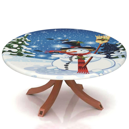 Yaofuren Christmas Table Cloth Cover Elastic Edge,for 36" to 44" Round Tables,Snowman Snowflake Pine Pattern,Suitable for Festival Holiday Celebrate Party Table Round Tables Decoration,Multicolor