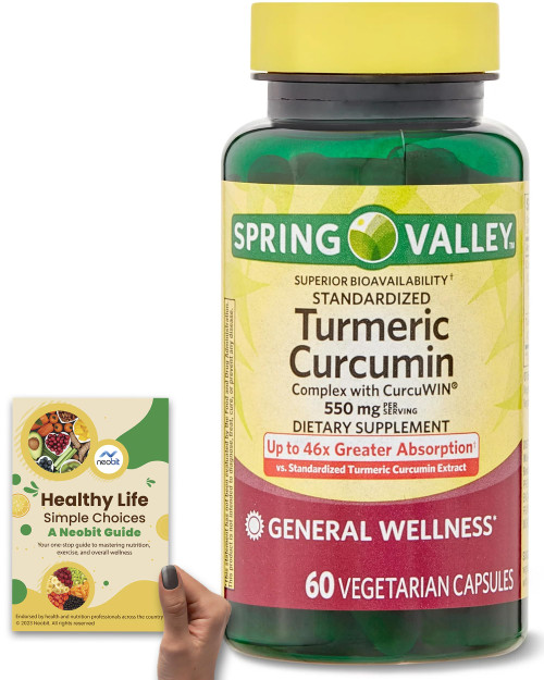 Spring Valley Turmeric Curcumin Complex, 550mg CurcuWIN Extract, 60 Vegetarian Capsules - Bundle with 'Healthy Life, Simple Choices' Guide (2 Items)