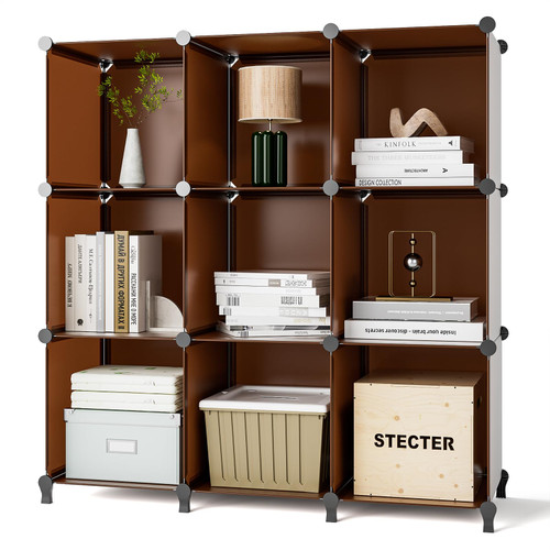 GIMTRR Bookshelf Bookcase, 9 Cubes Storage Shelf, Closet Organizers and Storage, Portable Closet Organizer Shelves, Closet Storage Organizers, Storage Cabinet for Bedroom, Office, Brown