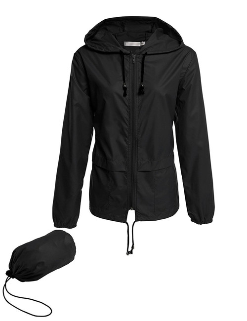 Avoogue Lightweight Sports Jackets Raincoat Women's Waterproof Windbreaker Packable Outdoor Hooded Fall Rain Jacket Black XXL