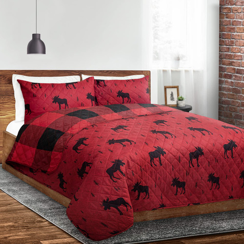 Safdie & Co. Quilt 3PC Set DQ Red Moose