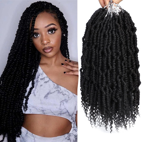 Bomb Twist Crochet Hair 18 Inch Spring Twist Hair 6 Packs Passion Twist Crochet Hair Prelooped Braids Fluffy Twist Synthetic Hair Extension Dreadlocks Braiding Hair for Black Women.(1B)
