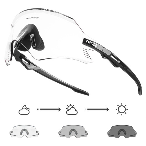KAPVOE Photochromic Cycling Glasses Mountain Bike Glasses Men Women MTB Glasses Bicycle Riding Goggles Clear Biking Glasses Cycle Glasses Motorcycle Road Bike Cycling Sunglasses TR90 Dark Gray