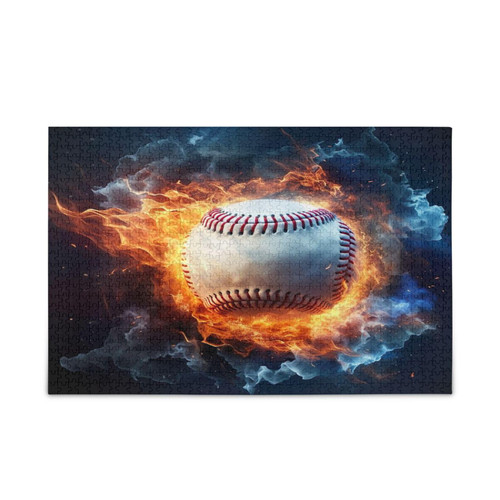 Fire Baseball Jigsaw Puzzle for Adults and Kids 1000 Piece Challenging Puzzle Educational Toys Brain Games Holiday Birthday Gift
