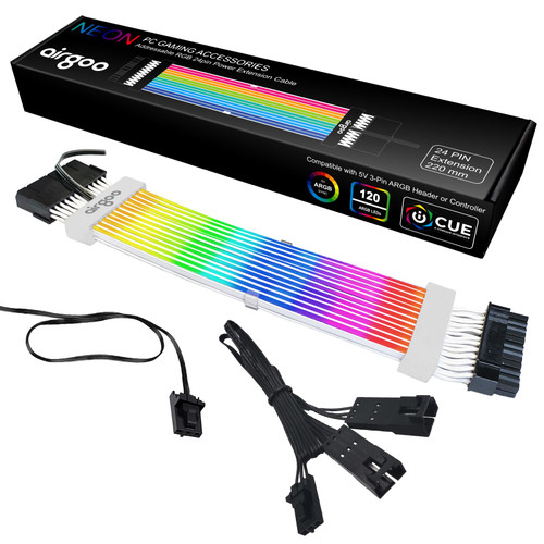airgoo Addressable RGB Power Extension Cable V1, Flexible Diffused RGB 24 Pin ATX Extension Cable, for Corsair Commander Core XT, Corsair Lighting Node Pro, White