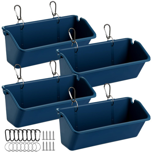 Suclain 5 Quart Hanging Chicken Feeder Feed Trough Hanging Fence Feeders for Goat Sheep Duck Deer Horse Poultry Feed Trough Bucket Feeding Container for Livestock(Blue, 4 Pcs)
