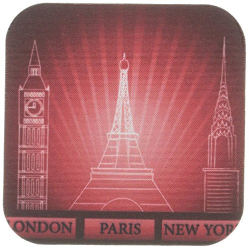 3dRose cst_101397_2 London, Paris and New York Historical Structures in Deep Red-Soft Coasters, Set of 8