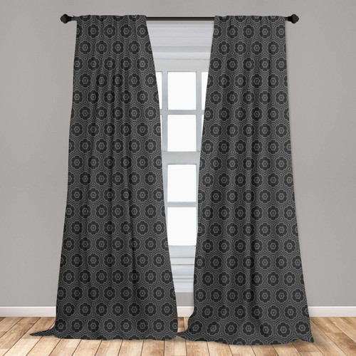 Ambesonne Geometric Curtains, Greyscale Design Repetition of Flowers Grid Traditional Themed Pattern, Window Treatments 2 Panel Set for Living Room Bedroom, Pair of - 28" x 95", Dark Grey and Dimgray