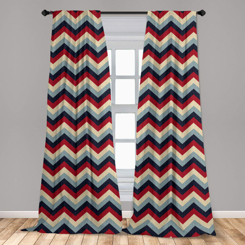Ambesonne Chevron Window Curtains, Triangle Abstract Geometrical Detailed Retro Vintage Image, Lightweight Decor 2-Panel Set with Rod Pocket, Pair of - 28" x 95", Pale Blue Navy Blue