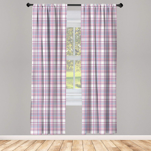 Ambesonne Checkered Curtains, Antique Clothing Pattern Design with Retro Display English Culture, Window Treatments 2 Panel Set for Living Room Bedroom, Pair of - 28" x 95", Lilac Purple Pale Blue
