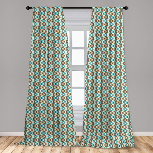 Ambesonne Retro Window Curtains, Abstract Style Simplistic Oval Shapes Repeating on Turquoise Background, Lightweight Decor 2-Panel Set with Rod Pocket, Pair of - 28" x 95", Turquoise Brown