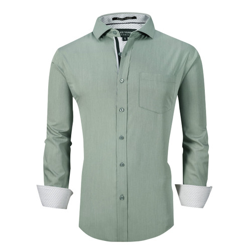Alex Vando Mens Dress Shirts Wrinkle Free Regular Fit Stretch Bamboo Button Down Shirt,Olivine,L Alex Vando Mens Dress Shirts Wrinkle Free Regular Fit Stretch Bamboo Button Down Shirt,Olivine,L