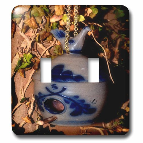 3dRose LSP_165308_2"A Beautiful Gray and Blue Ceramic Bird House Double Toggle Switch, Multicolor
