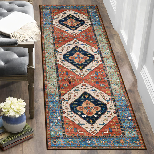 Lahome Boho Hallway Runner Rug - 2x5 Rug Runner Washable Runner Rugs Non-Slip Low-Pile Kitchen Runner Rug Laundry Room Rug Oriental Throw Bathroom Runner Rug Carpet for Entrance Bedroom Living Room