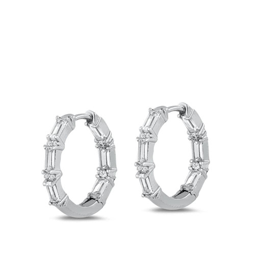 Sterling Silver Unique Clear CZ Elegant Studded Hoop Earrings 925 New