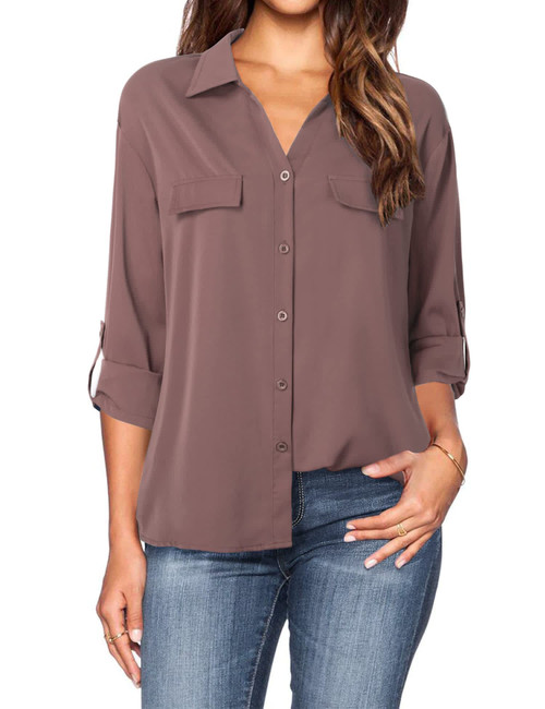 Lotusmile Blouses for Women Business Casual, Women's Blouses for Work Professional 3/4 Sleeve Button Up Tops Relaxed Fit Collared Dress Shirts for Women Button Down Chiffon Blouses for Business Women