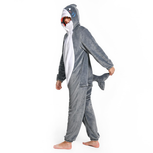 OLAOLA Adult Shark Onesie, Unisex Animal Onesies, Plush Cosplay Pajamas, One Piece Sleepwear Halloween Costume