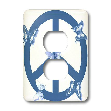 3dRose LSP_40231_6 Deep Aqua Blue Butterflies Peace Sign-Inspirational Art 2 Plug Outlet Cover