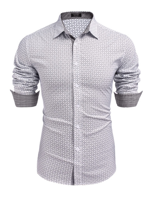 COOFANDY Men's Business Dress Shirts Long Sleeve Slim Fit Printed Button Down Shirts