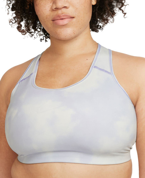 Nike Women's Plus Size Dri-FIT Swoosh Icon Clash Medium Impact Sports Bra (Light Thistle/White, 2X)