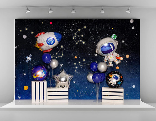 Kate 7x5ft Outer Space Rocket Astronaut Backdrops for Photography Universe Galaxy Planet Stars Background Children Birthday Party Cake Table Banner Backdrop