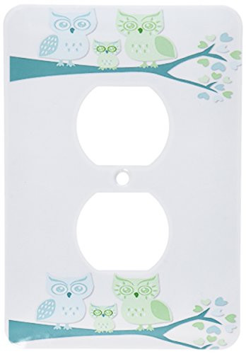 3dRose LLC lsp_128533_6 Cute Owl Family with Baby Boy Blue and Green 2 Plug Outlet Cover